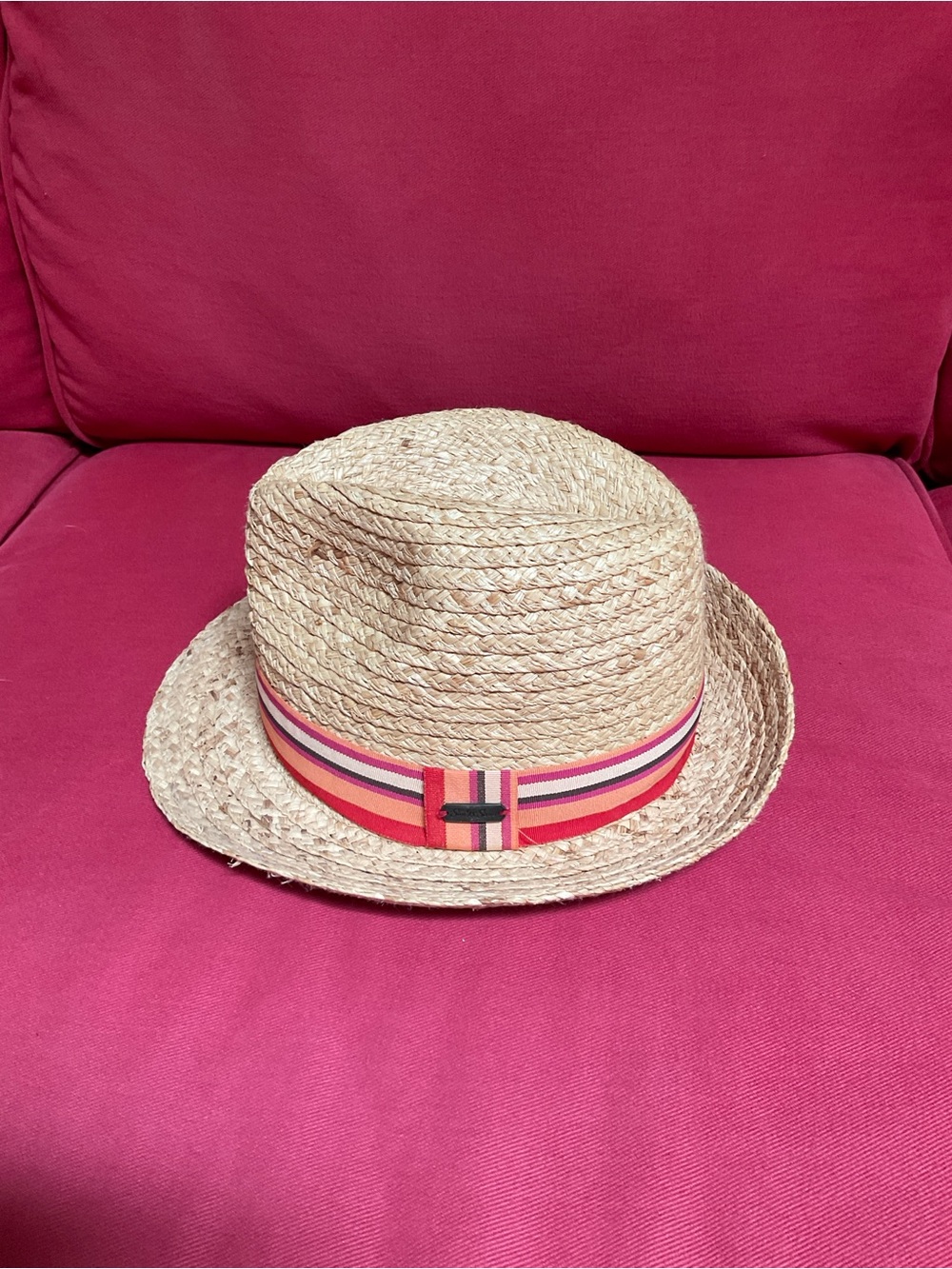 Sun and Sand - Straw Fedora Hat with Orange-Red Stripe Band